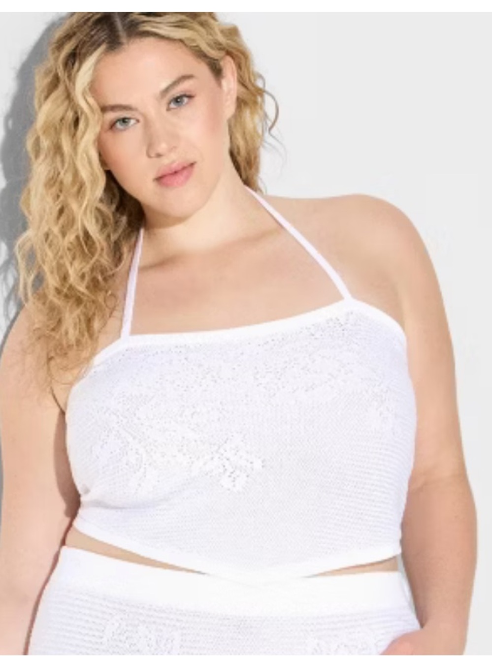 wild fable White Floral Halter pointelle top